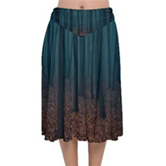 Dark Forest Nature Velvet Flared Midi Skirt