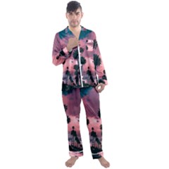 Nature Sunset Sky Clouds Palms Tropics Porous Men s Long Sleeve Satin Pajamas Set by Ravend