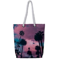 Nature Sunset Sky Clouds Palms Tropics Porous Full Print Rope Handle Tote (small)