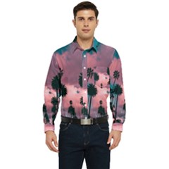 Nature Sunset Sky Clouds Palms Tropics Porous Men s Long Sleeve Pocket Shirt  by Ravend