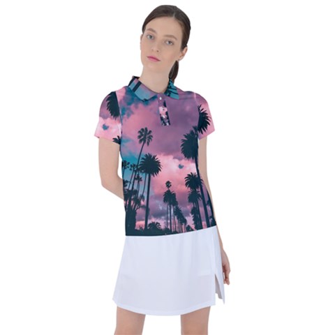 Nature Sunset Sky Clouds Palms Tropics Porous Women s Polo Tee by Ravend