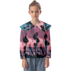 Nature Sunset Sky Clouds Palms Tropics Porous Kids  Peter Pan Collar Blouse by Ravend