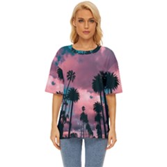 Nature Sunset Sky Clouds Palms Tropics Porous Oversized Basic Tee by Ravend