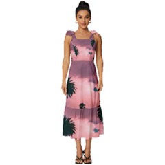 Nature Sunset Sky Clouds Palms Tropics Porous Tie-strap Tiered Midi Chiffon Dress