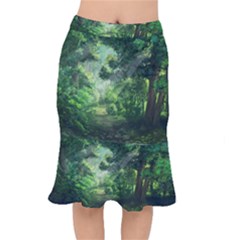 Anime Green Forest Jungle Nature Landscape Short Mermaid Skirt