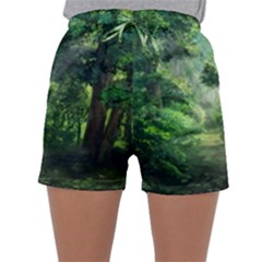 Anime Green Forest Jungle Nature Landscape Sleepwear Shorts