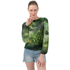 Anime Green Forest Jungle Nature Landscape Banded Bottom Chiffon Top