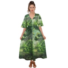 Anime Green Forest Jungle Nature Landscape Kimono Sleeve Boho Dress