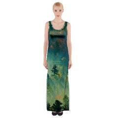 Green Tree Forest Jungle Nature Landscape Thigh Split Maxi Dress