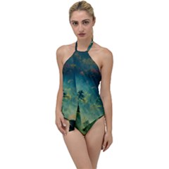 Green Tree Forest Jungle Nature Landscape Go With The Flow One Piece Swimsuit