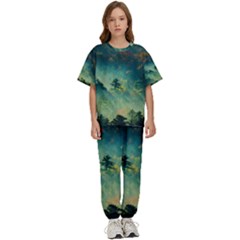 Green Tree Forest Jungle Nature Landscape Kids  Tee And Pants Sports Set