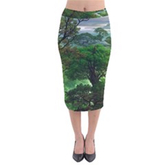 Jungle Forreast Landscape Nature Velvet Midi Pencil Skirt