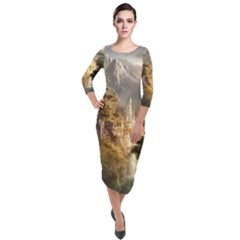 Natural Landscape Nature Vegetation Jungle Quarter Sleeve Midi Velour Bodycon Dress by Ravend