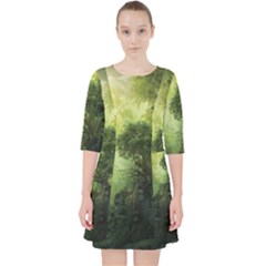Green Beautiful Jungle Quarter Sleeve Pocket Dress