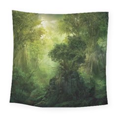 Green Beautiful Jungle Square Tapestry (large)