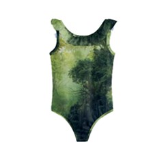 Green Beautiful Jungle Kids  Frill Swimsuit