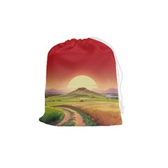 Landscape Sunset Orange Sky Pathway Art Drawstring Pouch (medium)