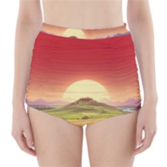 Landscape Sunset Orange Sky Pathway Art High-waisted Bikini Bottoms