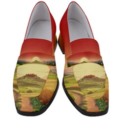 Landscape Sunset Orange Sky Pathway Art Women s Chunky Heel Loafers by Ravend