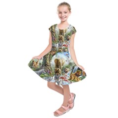 Beautiful Jungle Animals Kids  Short Sleeve Dress by Ravend