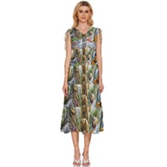 Beautiful Jungle Animals V-neck Drawstring Shoulder Sleeveless Maxi Dress by Ravend