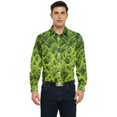 Green Pine Forest Men s Long Sleeve Pocket Shirt 