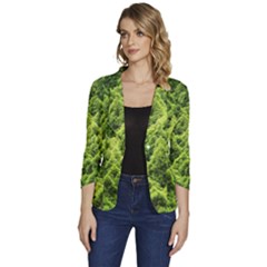 Green Pine Forest Women s One-button 3/4 Sleeve Short Jacket by Ravend