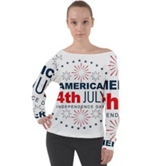 Independence Day Usa Off Shoulder Long Sleeve Velour Top