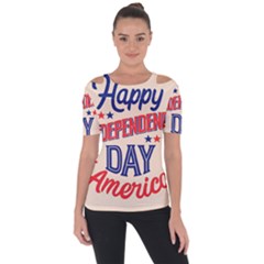 Usa Happy Independence Day Shoulder Cut Out Short Sleeve Top