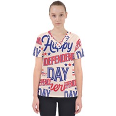 Usa Happy Independence Day Women s V-neck Scrub Top