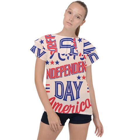 Usa Happy Independence Day Ruffle Collar Chiffon Blouse by Ravend