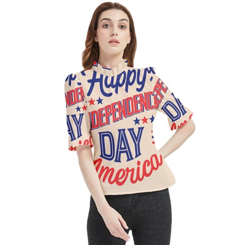 Usa Happy Independence Day Frill Neck Blouse by Ravend