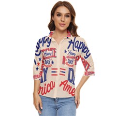 Usa Happy Independence Day Women s Quarter Sleeve Pocket Shirt