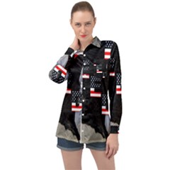 Freedom Patriotic American Usa Long Sleeve Satin Shirt