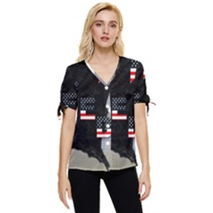 Freedom Patriotic American Usa Bow Sleeve Button Up Top by Ravend