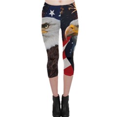 Fourth Of July Independence Day Usa American Pride Capri Leggings  by Ravend