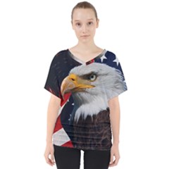 Fourth Of July Independence Day Usa American Pride V-neck Dolman Drape Top by Ravend