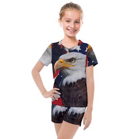 Fourth Of July Independence Day Usa American Pride Kids  Mesh Tee And Shorts Set by Ravend