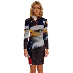 Fourth Of July Independence Day Usa American Pride Long Sleeve Shirt Collar Bodycon Dress by Ravend
