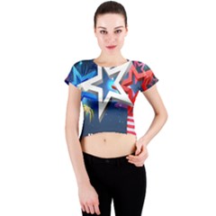 4th Of July Happy Usa Independence Day Crew Neck Crop Top