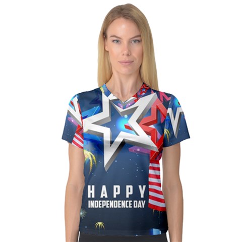 4th Of July Happy Usa Independence Day V-neck Sport Mesh Tee by Ravend