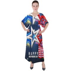 4th Of July Happy Usa Independence Day V-neck Boho Style Maxi Dress