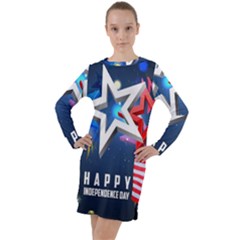 4th Of July Happy Usa Independence Day Long Sleeve Hoodie Dress by Ravend