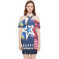 4th Of July Happy Usa Independence Day Shoulder Frill Bodycon Summer Dress by Ravend