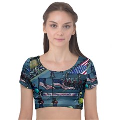 July 4th Parade Independence Day Velvet Short Sleeve Crop Top  by Ravend