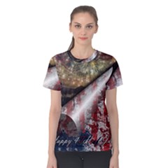 Independence Day Background Abstract Grunge American Flag Women s Cotton Tee