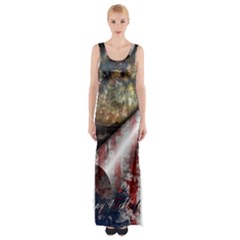 Independence Day Background Abstract Grunge American Flag Thigh Split Maxi Dress by Ravend