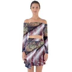 Independence Day Background Abstract Grunge American Flag Off Shoulder Top With Skirt Set by Ravend