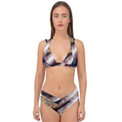 Independence Day Background Abstract Grunge American Flag Double Strap Halter Bikini Set by Ravend