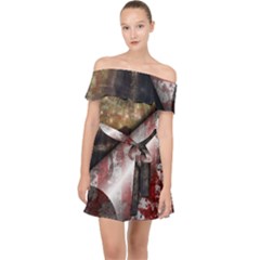 Independence Day Background Abstract Grunge American Flag Off Shoulder Chiffon Dress by Ravend